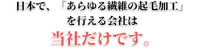 日本で、「あらゆる繊維の起毛加工」を行える会社は当社だけです。
